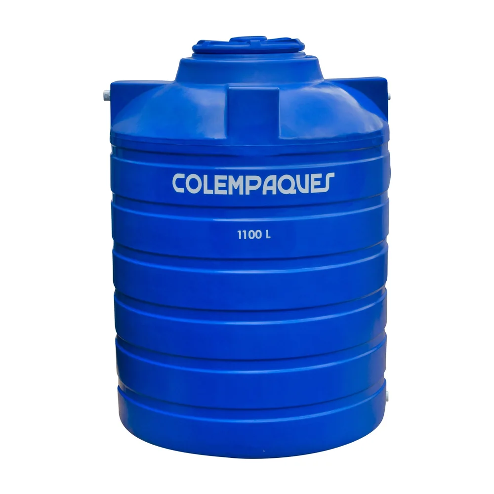Tanque de agua cilíndrico de 1.100 litros marca Colempaques en polietileno azul